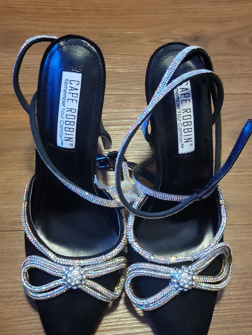 Cape Robbin Black Rhinestone Bow Ankle-Strap Heels